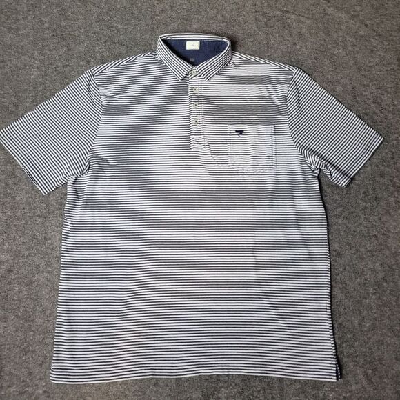 Johnnie-O Hangin Out Polo Striped Men's Shirt Size XL Medium Blue Front Pocket - Picture 1 of 11